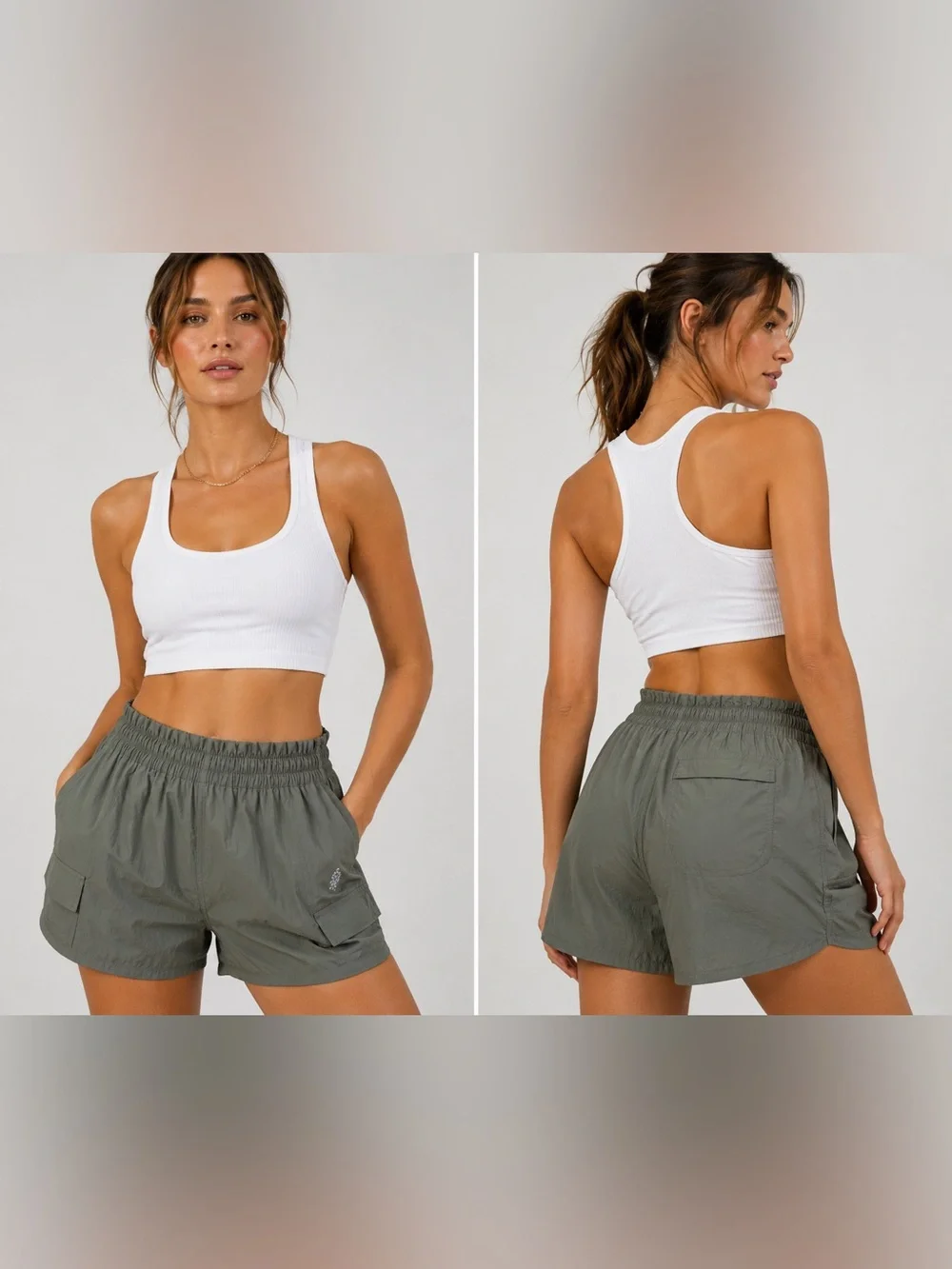 Free People Movement Olive Green Cargo Athletic Shorts Size M Lightweight NWT
